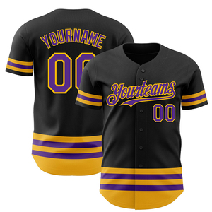 Maillot de baseball sublimé personnalisé pour homme, uniforme d'équipe de performance à rayures noires et jaunes, avec nom et numéro personnalisés, bouton athlétique - Product Image 1