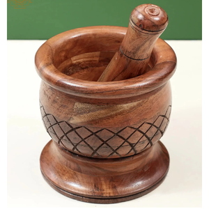 Mortier et pilon en bois naturel pour épices et herbes, broyeur manuel pour cuisine écologique - Product Image 1