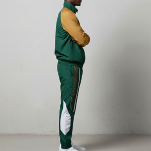 Conjunto Deportivo de Dos Piezas para Hombre, Color Verde Mostaza, con Bloques de Color, Cierre Completo, Estilo Deportivo, Secado Rápido, Poliéster, con Logotipo Estampado, Precio Económico - Product Image 4