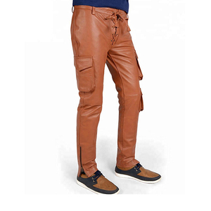 Pantalones de Cuero PU para Hombre, Estilo Hip Hop, a la Moda, Resistentes al Viento, de Cintura Media, Rectos, Color Personalizado, Estilo Crazy Horse, Marrón, con Cierre a Presión - Product Image 1