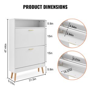 Mobiletto Portascarpe Autoportante a 2 Cassetti con Vano Superiore Ribaltabile per Scatole e Organizzatori di Scarpe da Ingresso - Product Image 3