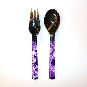 Modern Terrazzo Resin Handle Spoon <b>Pink</b> Marbled Plastic Salad Servers <b>Set</b> With Fork And Spoon For Serving And Mixing Decor - Product Image 3
