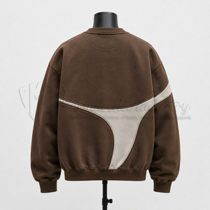 Sudadera de Cuello Redondo para Hombre, Color Marrón, Diseño de Bloques de Color, Corte Holgado, Manga Regular, Estilo Minimalista - Product Image 2