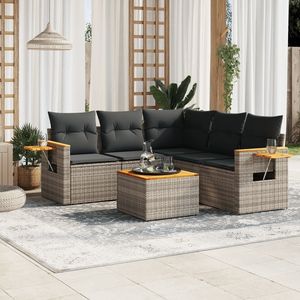 Conjunto de Sofá de Jardín de Ratán Gris, Cojines Impermeables para Exteriores, Diseño Contemporáneo - Product Image 1