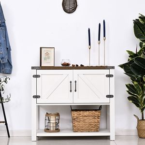 "Living Room <b>Cabinet</b> 2-Door Free Standing <b>Storage</b> with Bottom Shelf <b>White</b>" - Product Image 2