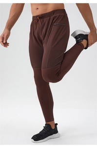 Men's Quick-Drying Sweat-Wicking Spandex/Nylon <b>Yoga</b> Fitness <b>Pants</b> Solid Pattern Calf Tights Elastic Waist Zipper Flap <b>Pocket</b> - Product Image 3