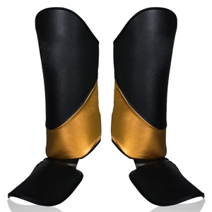Black PU Shin Guards Adjustable Buckle Closure Protective Gear for Boxing Adults Unisex Elastic Fit Professional Style - Product Image 6