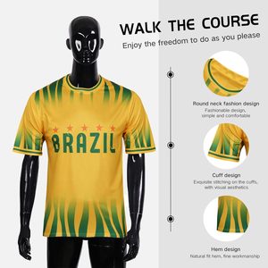 Maillot de football américain personnalisé en gros avec drapeau brésilien, design sublimé, manches courtes, extensible dans quatre sens, 100 % polyester - Product Image 4