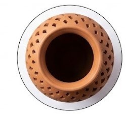 Terracotta Patterned <b>Storage</b> <b>Jar</b> Decorative Food Container Hollow Ceramic Style Canister <b>for</b> <b>Kitchen</b> Counter - Product Image 2