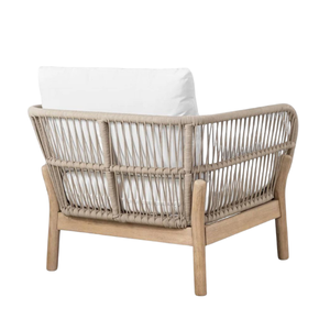 Chaise de jardin scandinave en rotin avec structure en rotin et coussin blanc, mobilier d'extérieur pour la maison et le jardin - Product Image 5