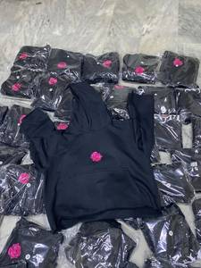 Winter <b>Black</b> <b>Rose</b> Embroidered Floral Men's Hoodie Pullover Sweatshirt with Pocket Casual Streetwear - Product Image 1