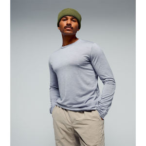 Camiseta Casual de Algodón de Manga Larga para Hombre, Holgada, de Color Sólido, Personalizada, Lavada al Ácido, Negra, Estilo Urbano, de Alta Calidad, OEM - Product Image 3