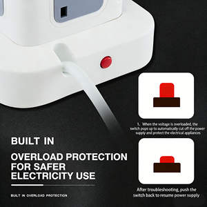 Interruptor de sobrecarga independiente con protección contra sobretensiones, enchufe del Reino Unido con USB, para uso en oficina y hogar, suministros eléctricos, enchufe múltiple vertical de varias entradas. - Product Image 6