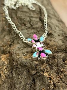 Collier artisanal en coton turquoise, argent sterling, style bohème du Sud-ouest, bijou statement, cadeau artisanal pour elle - Product Image 2