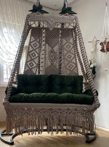 Balançoire de jardin double en macramé, Balançoire double en macramé, Balançoire suspendue, Fauteuil suspendu en macramé, Balançoire double suspendue, Cadeaux d'anniversaire - Product Image 2