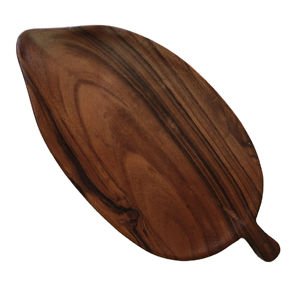 Planche à fromage et plateau de service rectangulaire moderne de luxe tendance, en bois d'acacia naturel, en forme de feuille, écologique, avec poignée - Product Image 1