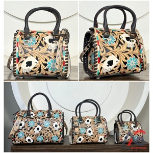 2026 Luxury Hand Tooled Leather Small Speedy Duffel Bags Western Floral Card Design Shoulder Crossbody Travel Handbag for Women - Product Image 1