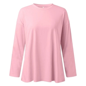 T-shirt pour femmes grande taille de haute qualité, manches longues, respirant, 100% coton, vêtements décontractés pour femmes, logo personnalisé - Product Image 3