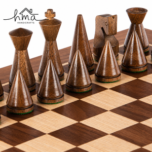 Natural Brown Wooden <b>Chess</b> <b>Set</b> Square Storage <b>Board</b> Geometric Handcrafted <b>Chess</b> Pieces Minimal Strategy Game Design - Product Image 5