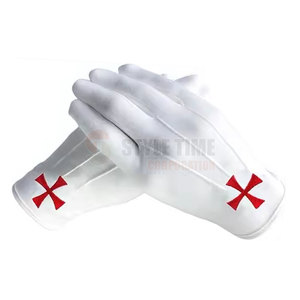 Gants maçonniques blancs de qualité supérieure en tissu de coton doux, respirants et confortables, pour usage cérémoniel formel et coutures durables - Product Image 5