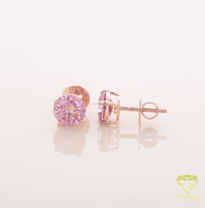 Pink Round Cut Moissanite <b>Stud</b> Earrings Rose Gold Plated Sterling <b>Silver</b> Jewelry For Women - Product Image 4