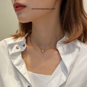 Collier minimaliste rond en zircon serti, argent sterling 925 plaqué or 18 carats, bijoux élégants et simples pour femmes, cadeau - Product Image 2