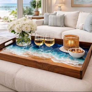 Plateau de service multifonctionnel en bois bleu style Art déco à motif végétal pour mariage - Product Image 1