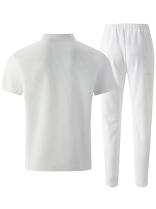 Men's Winter Solid Casual Breathable Knitted Short Sleeve Polo Shirt Set Pockets Matching Pants Quick Dry Customized High - Product Image 3