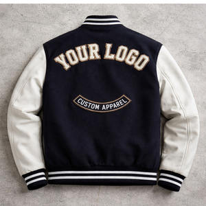 แจ็คเก็ตวาร์ซิตี้ปักลายตามสั่งสำหรับผู้ชาย ตัวเสื้อทำจากผ้าขนสัตว์สีดำ แขนเสื้อทำจากหนังสีขาว แจ็คเก็ตเลตเตอร์แมน รับผลิตตามแบบ (OEM) ขายส่งสำหรับผู้ชาย - Product Image 6