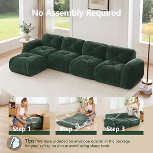 Divano a L per Soggiorno con Base in Spugna ad Alta Densità 32D, Design Trapuntato in Velluto Morbido, Antiscivolo ed Ergonomico, Combinazione Libera - Product Image 4