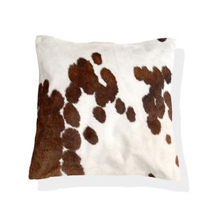 Square Cowhide Pillow 24x24in White with Brown Spots Fur Home Decor - Product Image 2