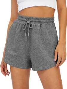 Shorts décontractés rouges pour femmes avec cordon de serrage, poches latérales, taille élastique, en coton tricoté respirant, coupe régulière - Product Image 6