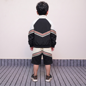 High Selling Custom Logo Multi Lines Black White Kids Nylon Wind Breaker <b>Sets</b> Suit For Summer Outwear Streetwear Jackets Shorts - Product Image 3