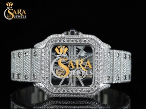 Reloj de diamantes de acero inoxidable y plata de lujo de la mejor calidad con diseño de cristal completo para hombre disponible al mejor precio de India - Product Image 2