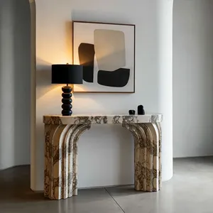 Modern <b>Marble</b> Solid Surface <b>Console</b> <b>Table</b> with Water Resistant Polished Finish for Interior Use - Product Image 1