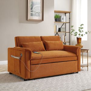 Divano Letto Convertibile a 2 Posti in Velluto da 55 Pollici con Schienale Regolabile, Porte USB e Tasche Laterali per Casa o Ufficio - Product Image 2