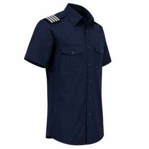 Chemise d'uniforme de sécurité bleu marine à manches courtes pour homme avec bandes sur les épaules et poches poitrine, idéale pour les agents de sécurité, tenue d'été - Product Image 4