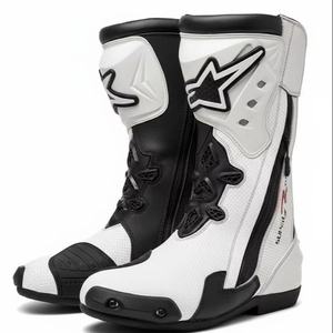 Botas de moto blancas, cómodas, antideslizantes, de cuero genuino, impermeables, a prueba de viento, hasta la rodilla, para todas las estaciones, para motociclistas. - Product Image 1