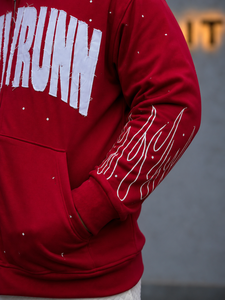 <b>Red</b> <b>Men's</b> Zip-Up Hoodie Oversized Streetwear Embroidery Letter Design Front Logo Autumn Wear Cotton Rhinestones <b>Sweatshirt</b> - Product Image 4