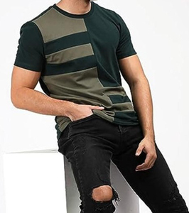 Camiseta de Manga Corta para Hombre, con Bloques de Color y Patrón Geométrico, Cuello Redondo, Corte Casual, Tejido de Punto, Largo Regular - Product Image 3
