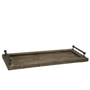 Plateau de service rond en bois de manguier fait main avec poignées en acier inoxydable, plateau décoratif en bois pour table basse, ottoman, maison et cuisine - Product Image 6