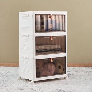 3-Layer Folding Storage Bin Home Storage & Organization Cabinet with Lids and Wheels - Product Image 1