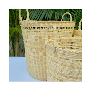 Set of 3 <b>White</b> Round Eco-Friendly Rattan <b>Storage</b> <b>Baskets</b> - Product Image 5