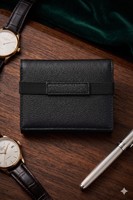 WRIZA Portefeuille fin à trois volets en cuir véritable pour homme |   Portefeuille anti-RFID à 6 emplacements pour cartes avec poche à monnaie pour cartes bancaires et argent, noir