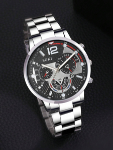Reloj de Cuarzo de Acero Inoxidable Plateado para Hombre con Calendario y Juego de Pulseras de Cuentas 192119 - Product Image 5