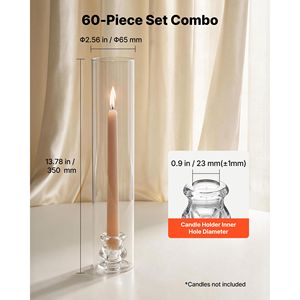 Set di 60 Portacandele Hurricane in Vetro Borosilicato Trasparente, Alti 2,56 x 13,78 Pollici, con Manicotti Stampati Hurricane Win - Product Image 3