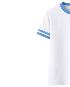 Camiseta Ringer Blanca y Azul Cielo Personalizada para Mujer con Doble Raya en las Mangas, Top Casual de Verano de Manga Corta de Algodón - Product Image 3