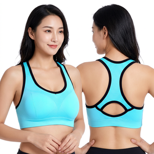 Soutien-gorge de sport respirant bleu clair à maintien élevé pour femme avec dos noir - Product Image 5