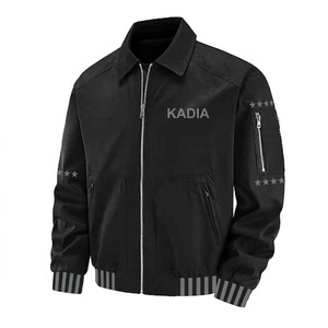 Unisex Solid Autumn Streetwear <b>Slim</b> <b>FIT</b> Front Canvas Zipper Leather Bomber <b>Jacket</b> OEM Service - Product Image 6