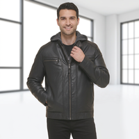Veste d'hiver pour homme en toile de peau de mouton noire, à capuche, col montant, logo imprimé 3D sur le devant, fermeture éclair, coupe classique, couleur unie